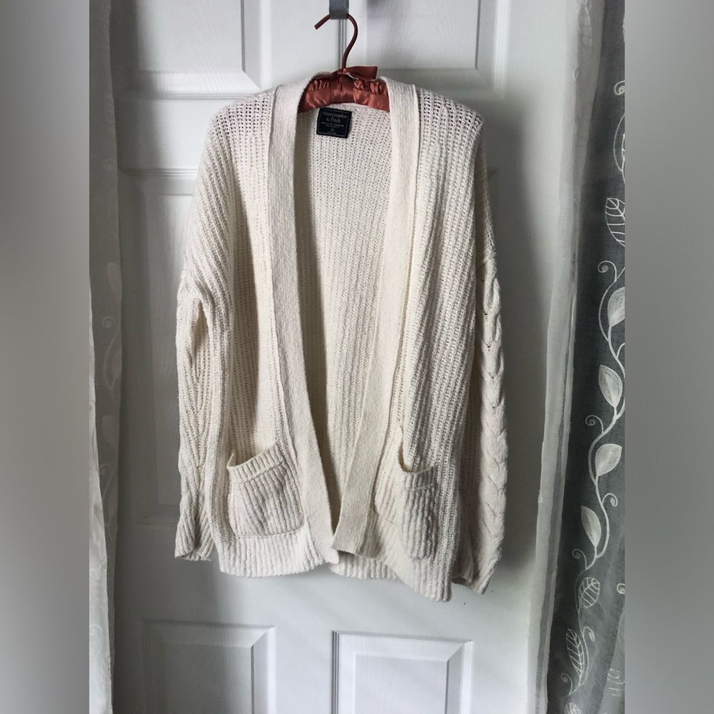 Abercrombie & Fitch Long Cardigan Sweater women sz xs Open Pockets cotton blend